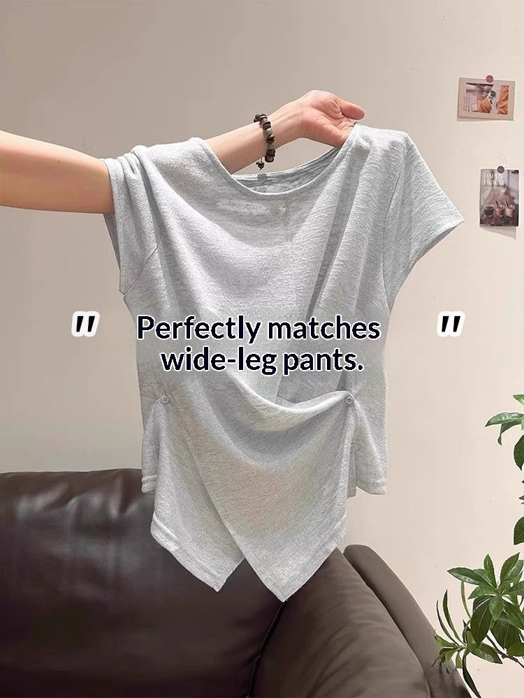 Korean Crossover Hem Short-Sleeve T-Shirt