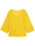 Crochet Hollow-Out V-Neck Long Sleeve Top