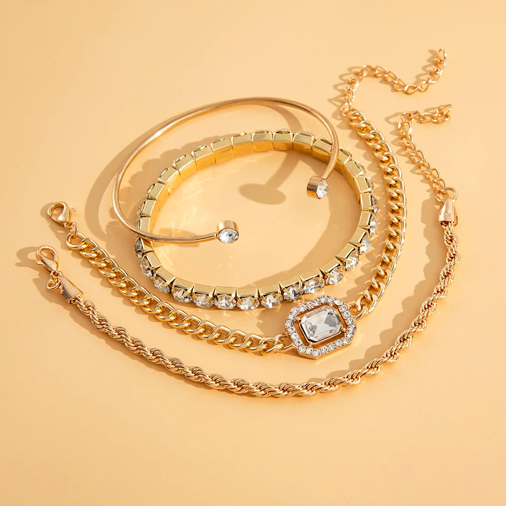 Bohemian Crystal Bracelet Set – 4 Pcs