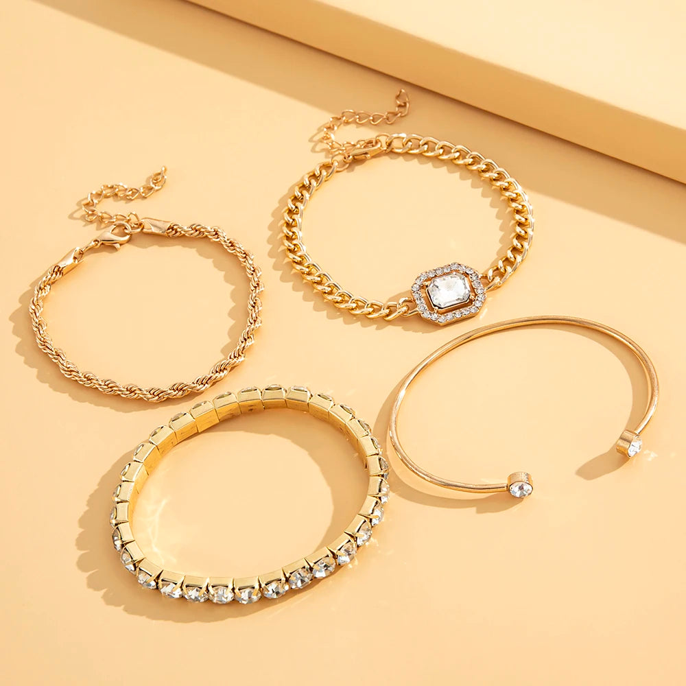 Bohemian Crystal Bracelet Set – 4 Pcs
