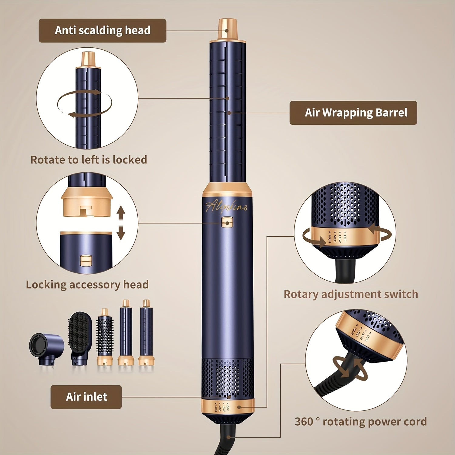 UKLISS 5-in-1 Hot Air Brush & Detachable Curler | Wet & Dry Hair Styler