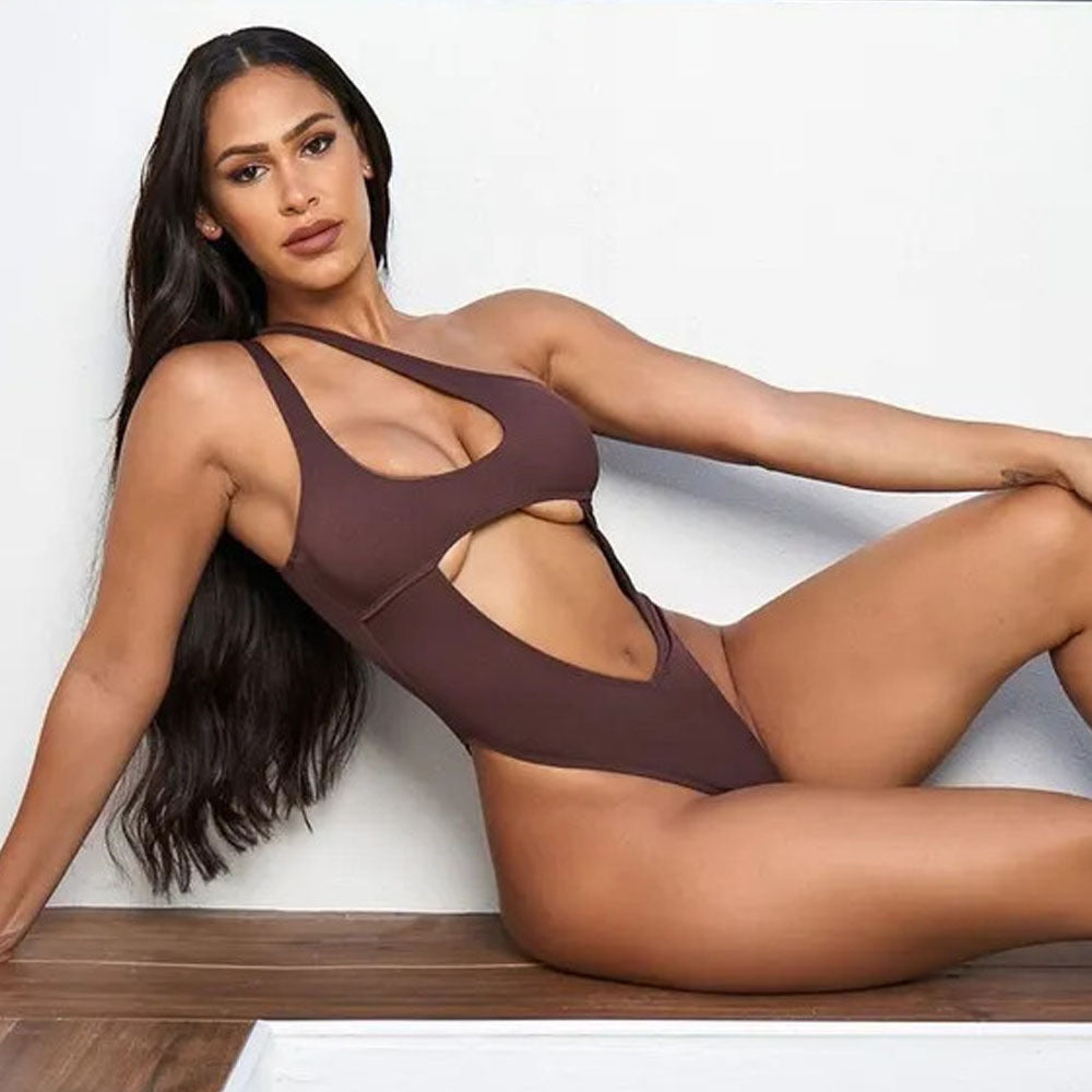 One-Shoulder Knit Swimsuit Dress