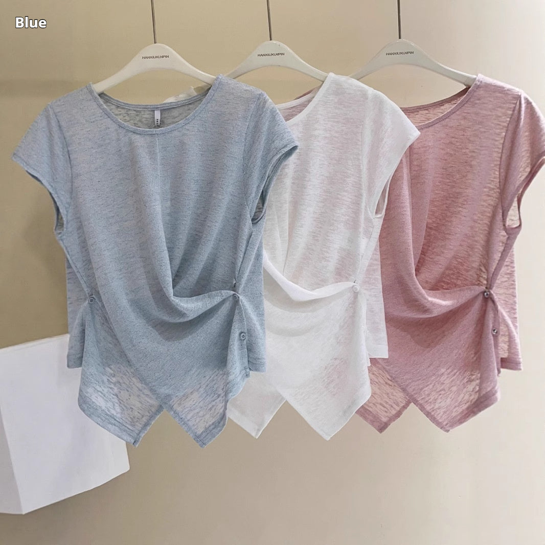 Korean Crossover Hem Short-Sleeve T-Shirt