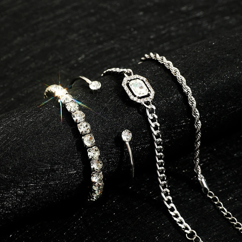 Bohemian Crystal Bracelet Set – 4 Pcs