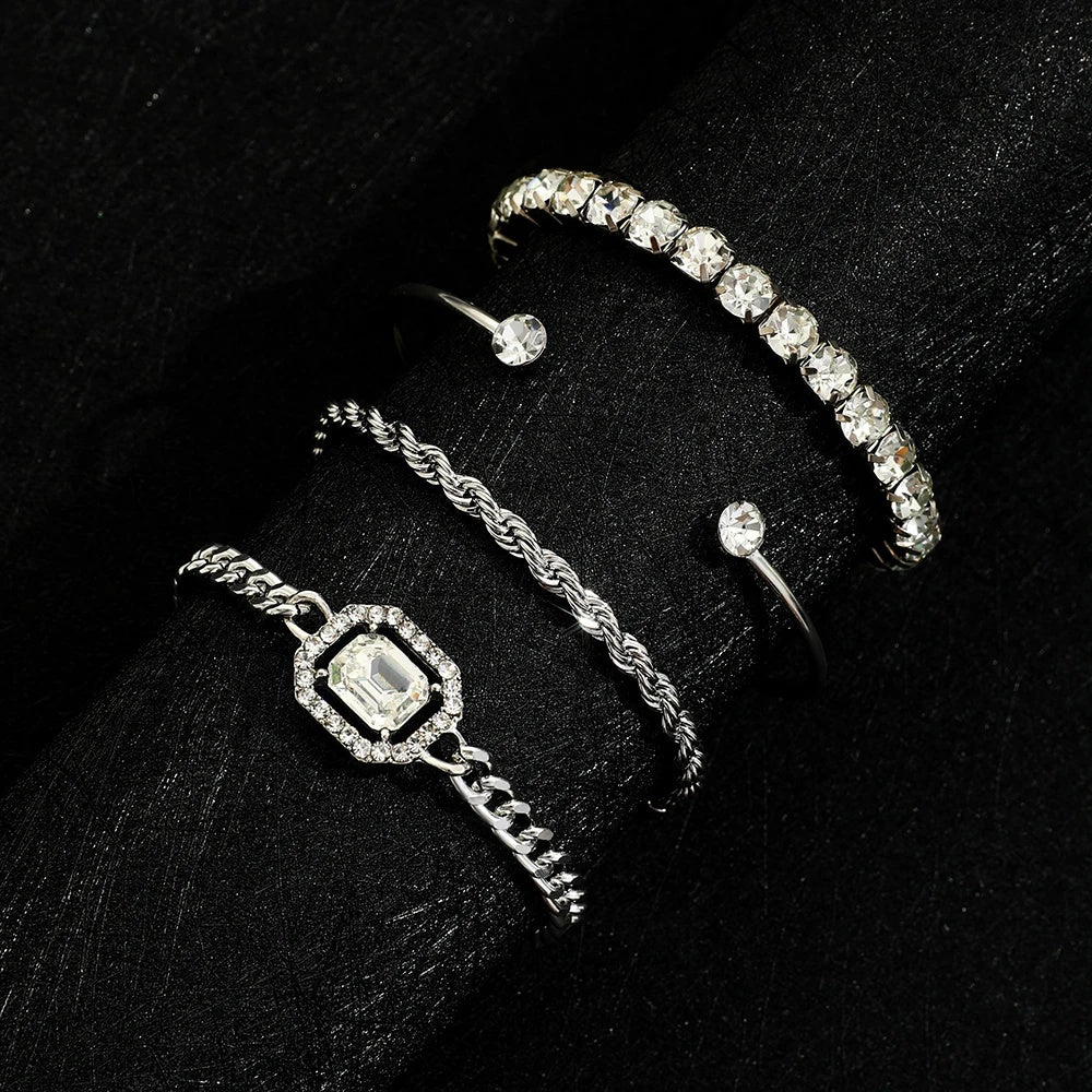 Bohemian Crystal Bracelet Set – 4 Pcs