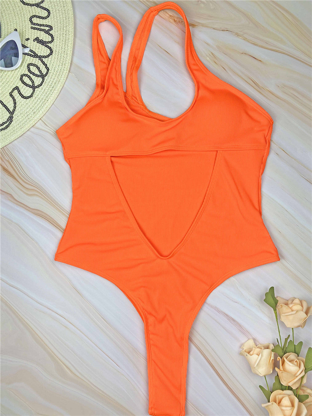 One-Shoulder Knit Swimsuit Dress