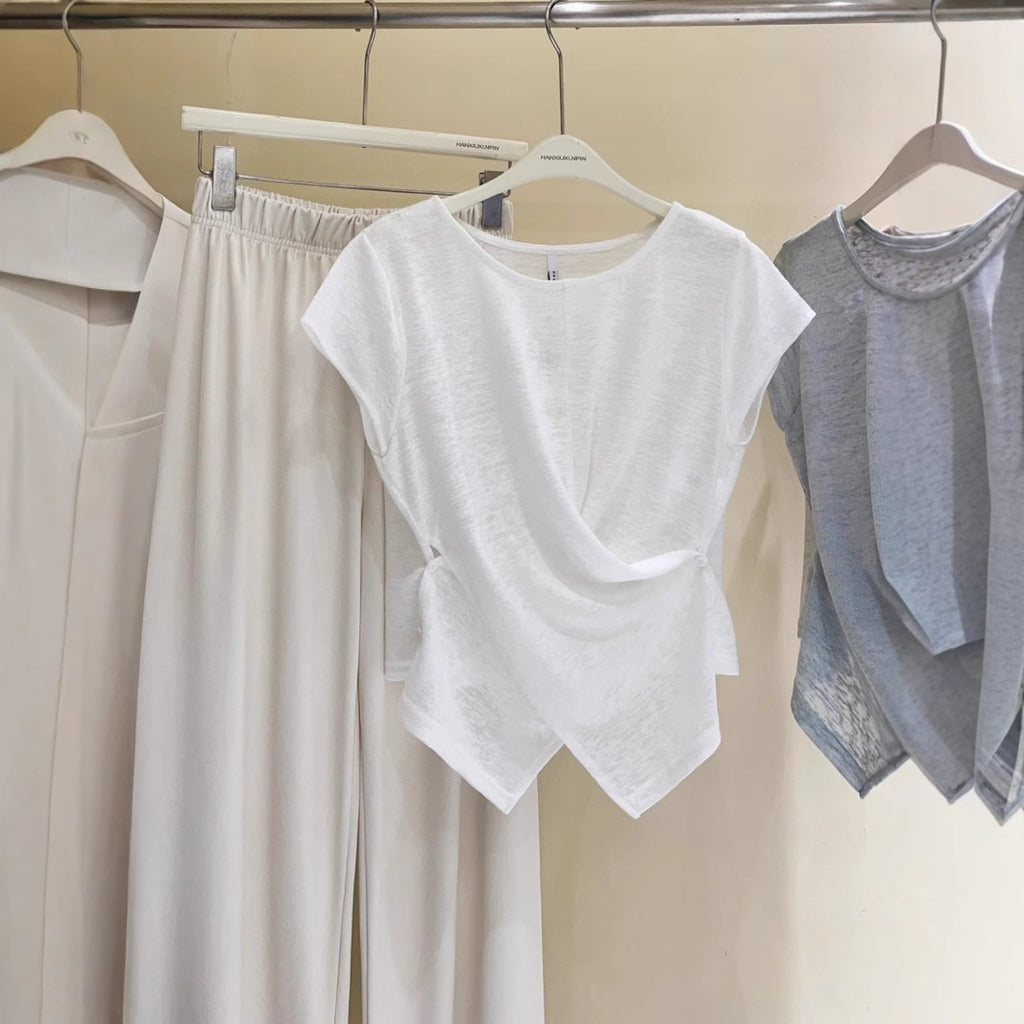 Korean Crossover Hem Short-Sleeve T-Shirt