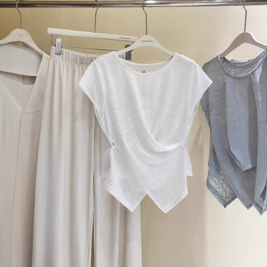 Korean Crossover Hem Short-Sleeve T-Shirt