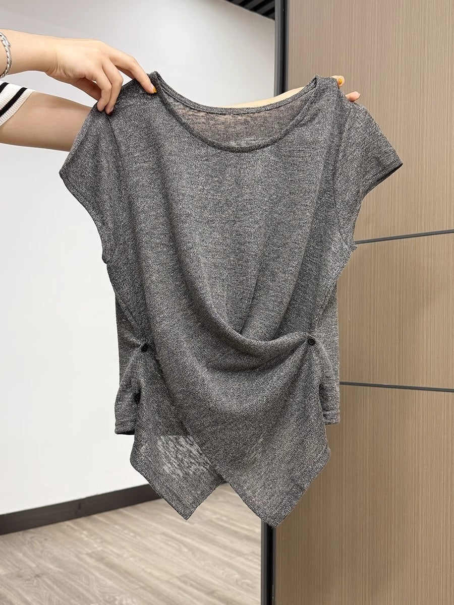 Korean Crossover Hem Short-Sleeve T-Shirt