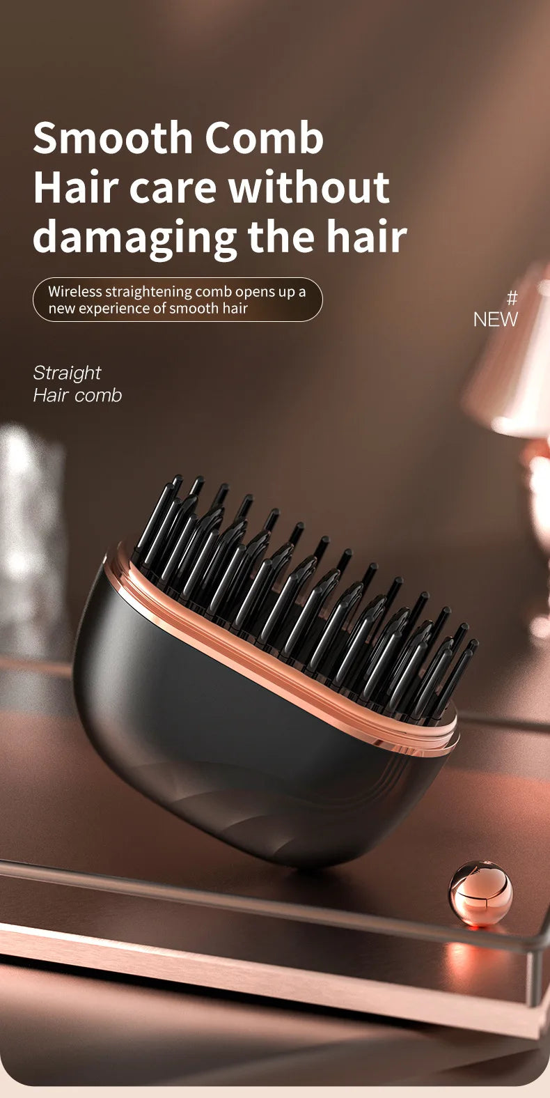 Mini Cordless Hair Straightener Brush – USB Rechargeable, Anti-Scald