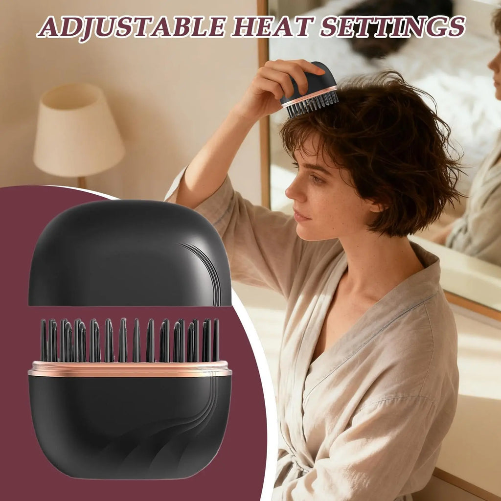 Mini Cordless Hair Straightener Brush – USB Rechargeable, Anti-Scald