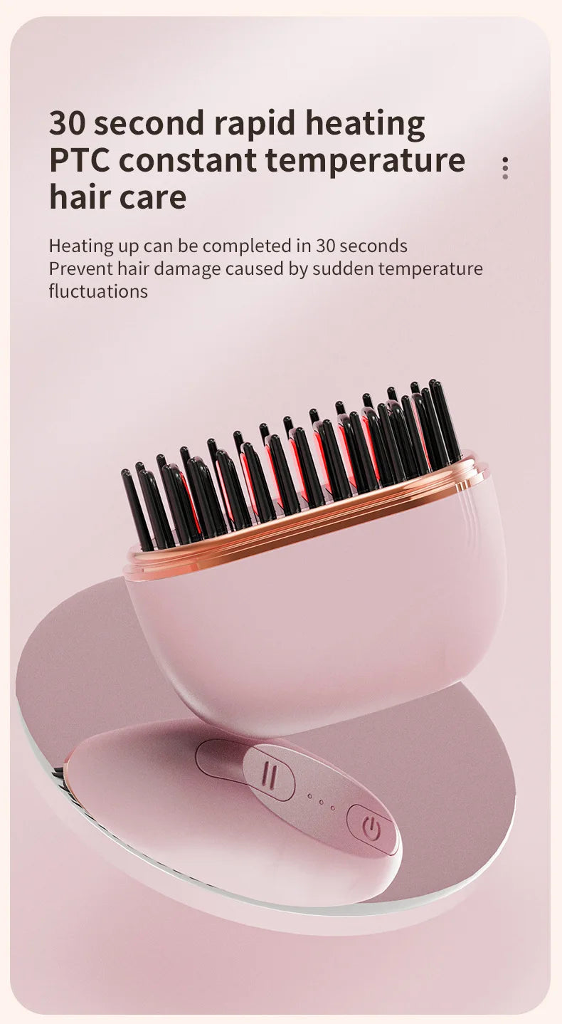 Mini Cordless Hair Straightener Brush – USB Rechargeable, Anti-Scald