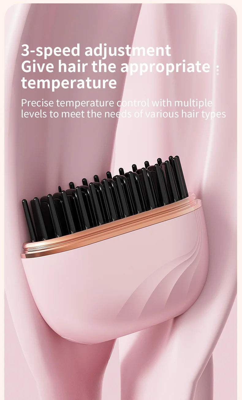 Mini Cordless Hair Straightener Brush – USB Rechargeable, Anti-Scald