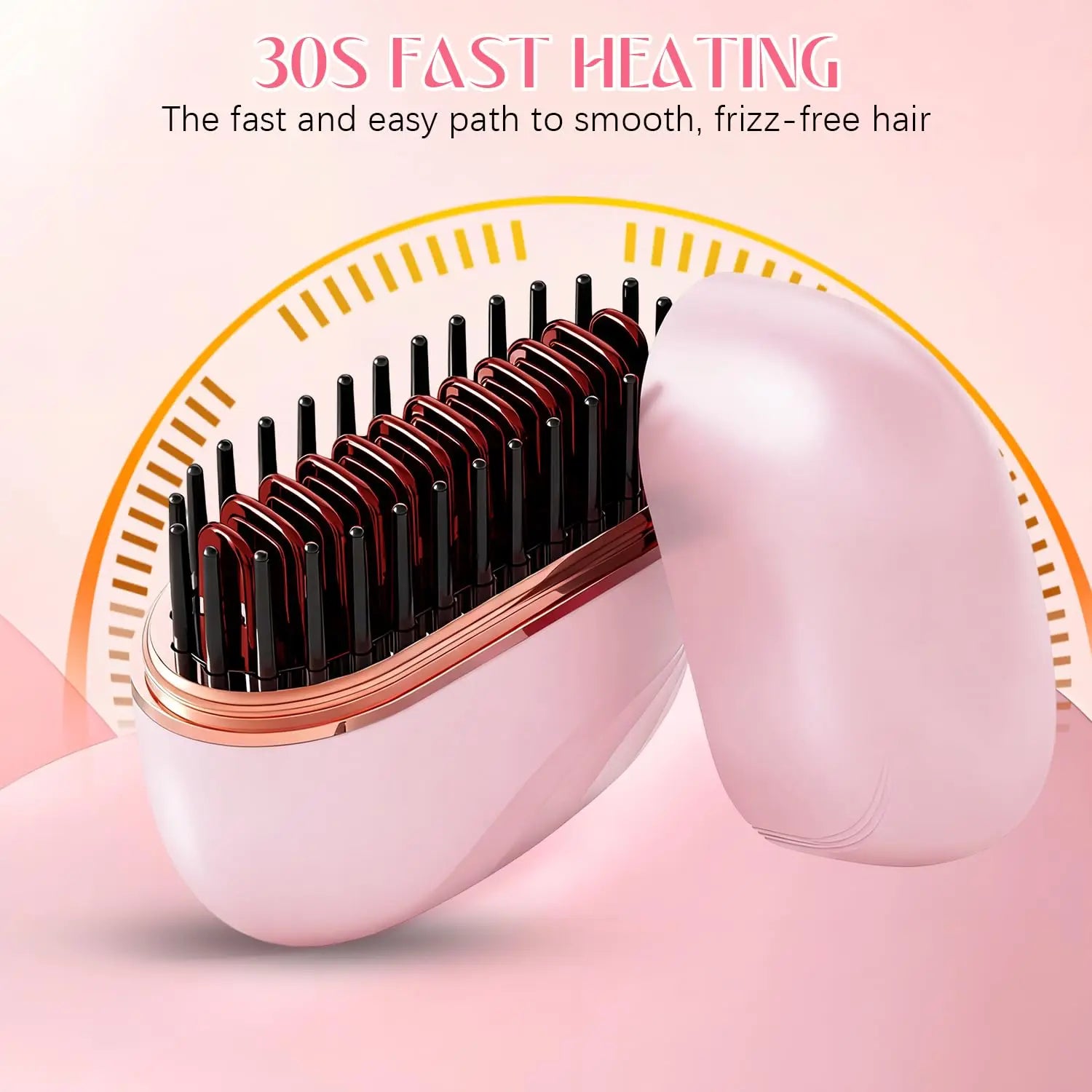 Mini Cordless Hair Straightener Brush – USB Rechargeable, Anti-Scald