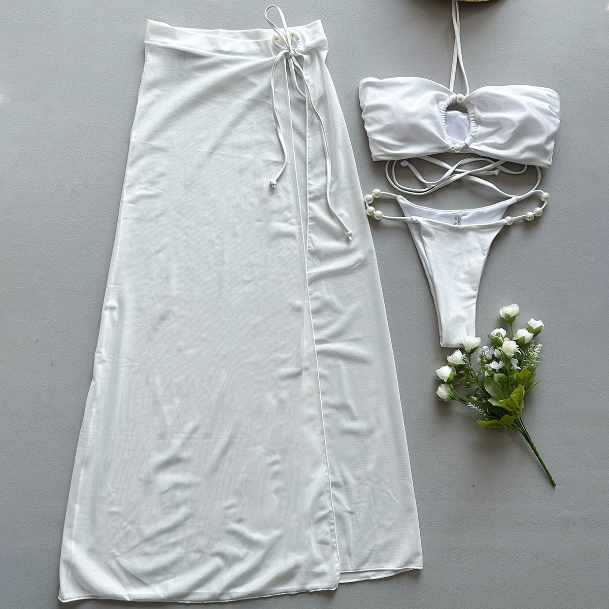 Halter Neck Split Three-Piece Swimsuit