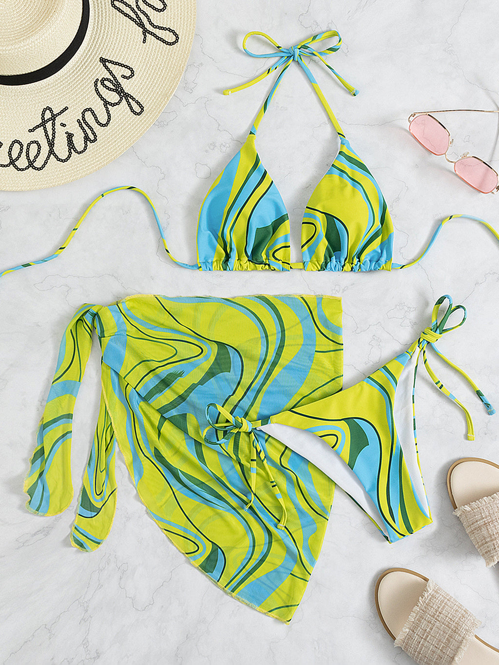 Halter Backless Bikini Three-Piece Set