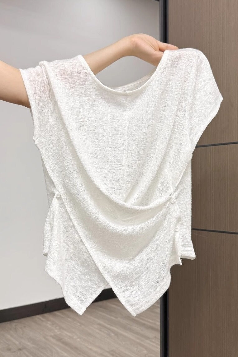 Korean Crossover Hem Short-Sleeve T-Shirt