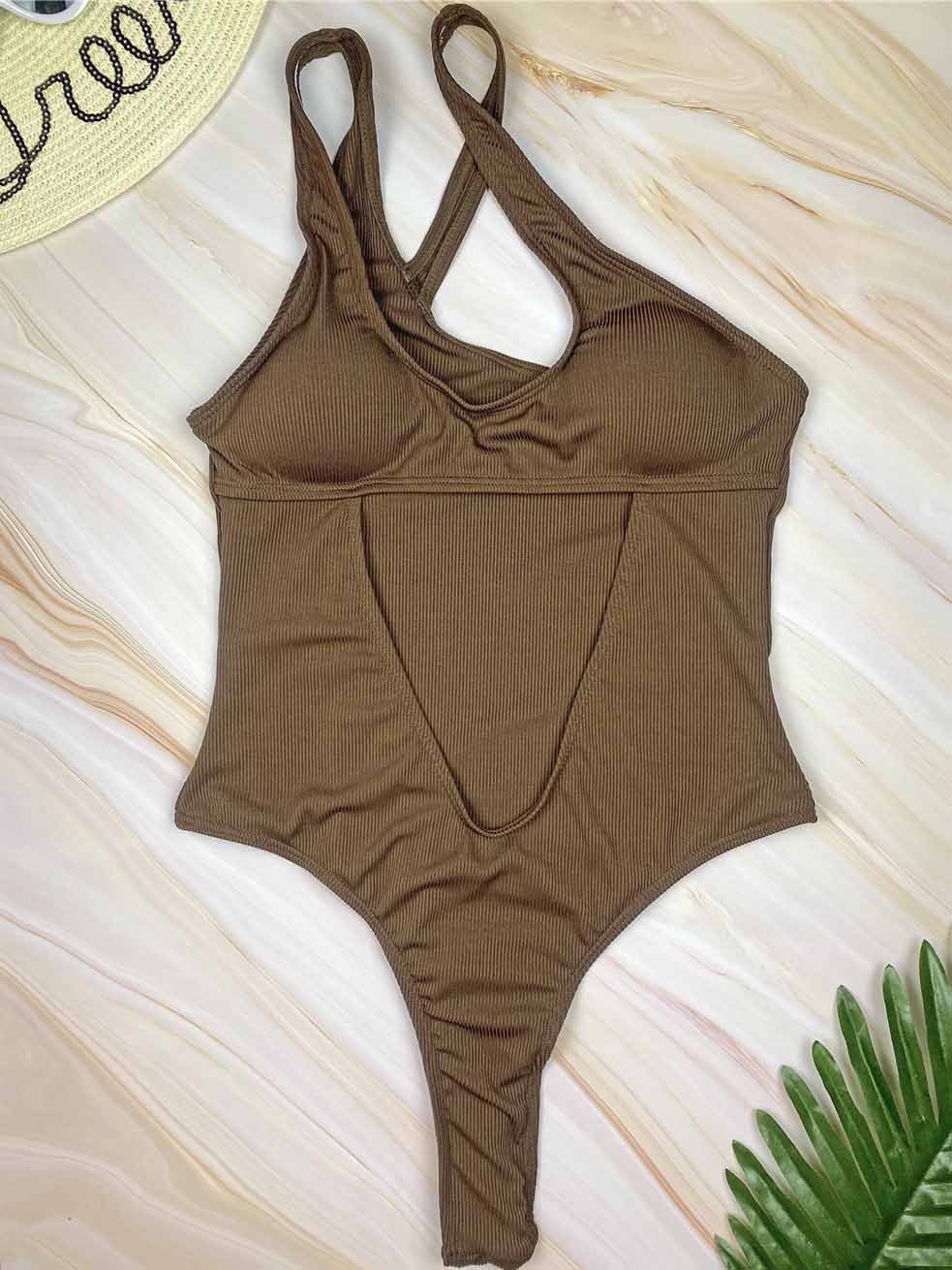 One-Shoulder Knit Swimsuit Dress