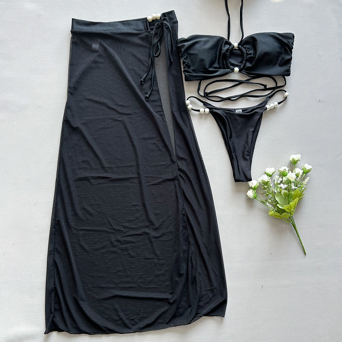 Halter Neck Split Three-Piece Swimsuit